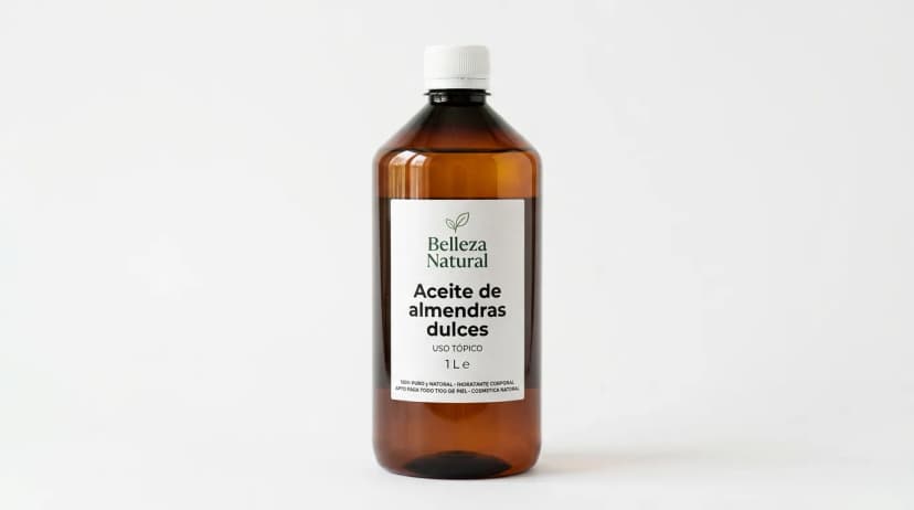 Aceite de almendras dulces con etiqueta personalizada para centros de estética